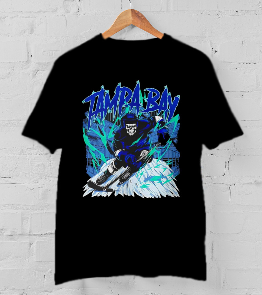 Tampa Bay Lightning Skeleton Hockey Player Action T-Shirt