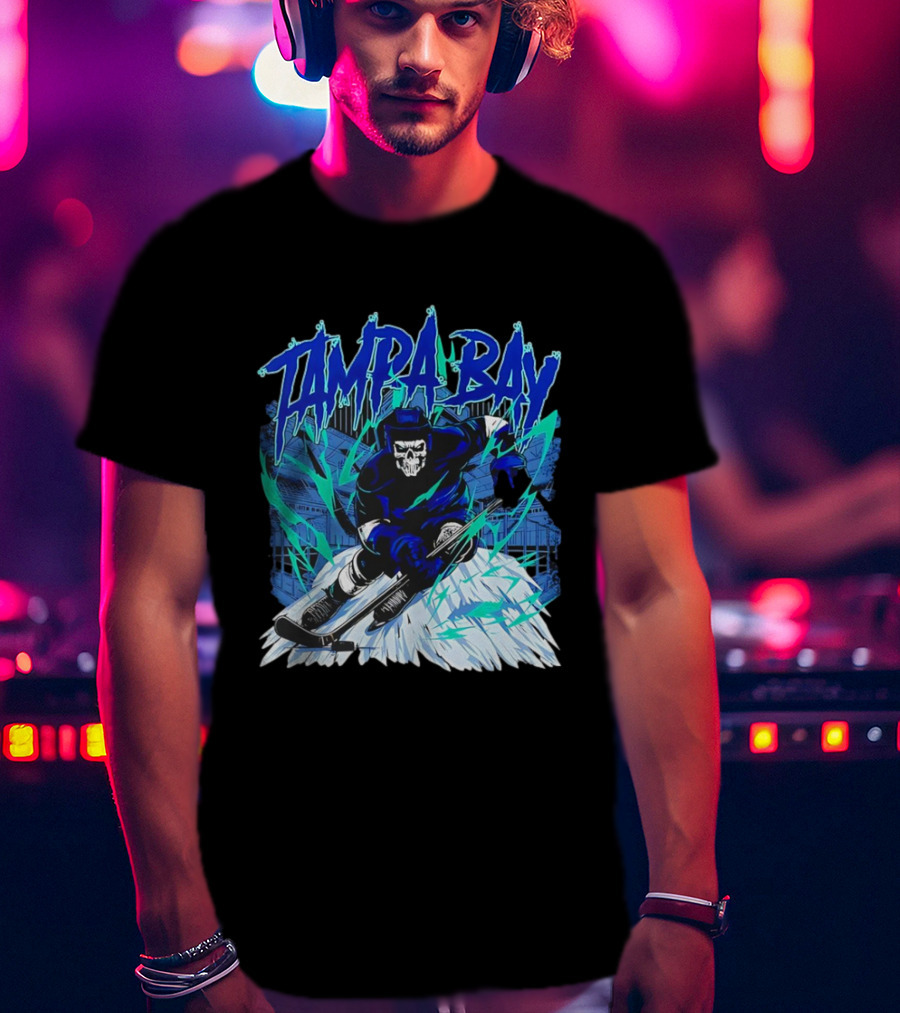 Tampa Bay Lightning Skeleton Hockey Player Action T-Shirt