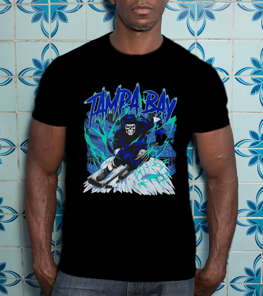 Tampa Bay Lightning Skeleton Hockey Player Action T-Shirt