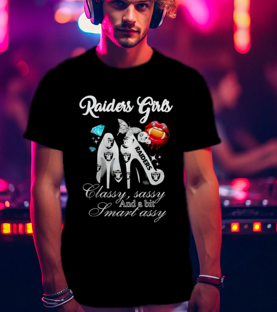 Raiders Girls Classy Sassy Smart Assy Diamond Encrusted Lips High Heels T-Shirt