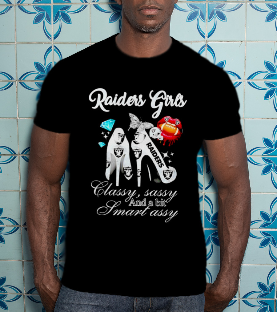 Raiders Girls Classy Sassy Smart Assy Diamond Encrusted Lips High Heels T-Shirt