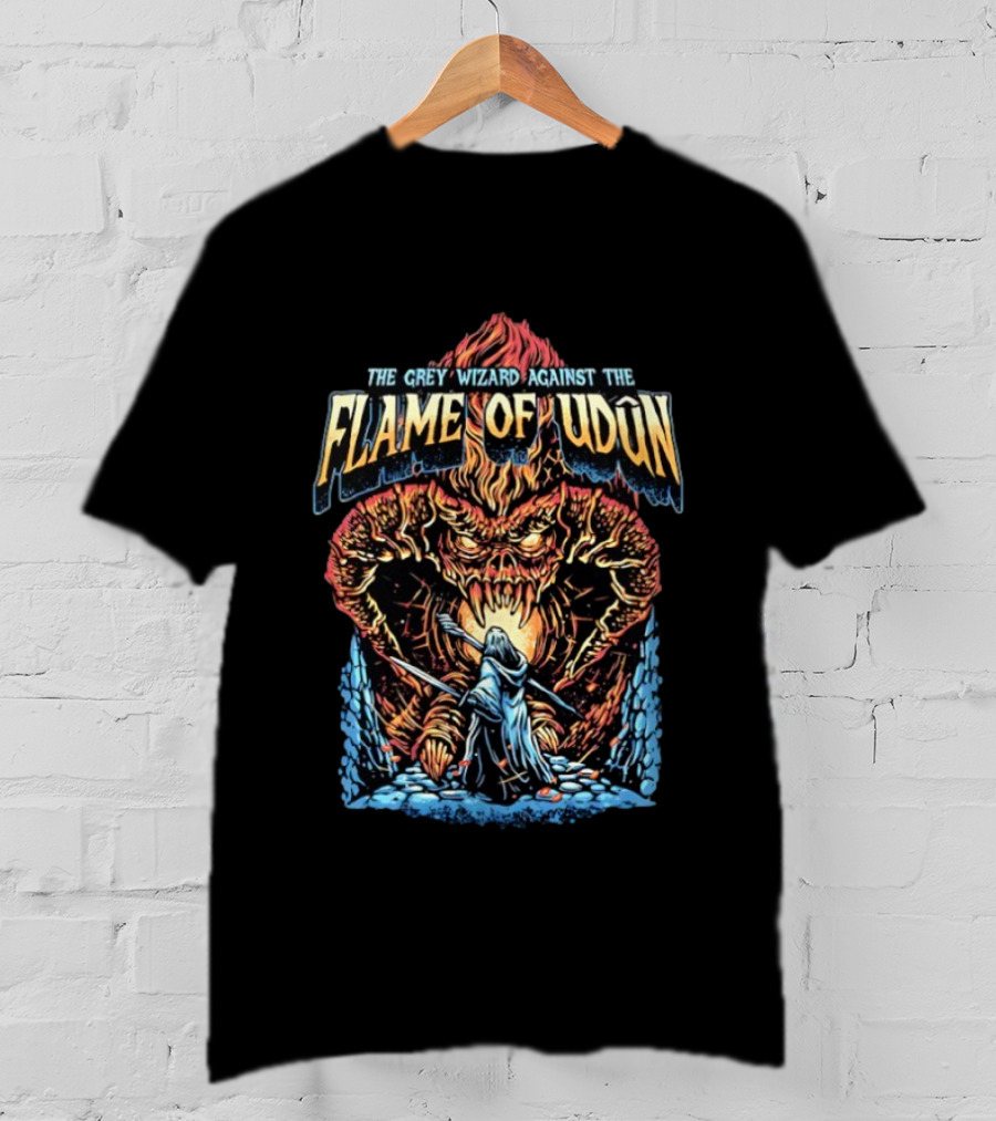 The Grey Wizard Against The Flame Of Udun Fantasy Adventure Scene T-Shirt