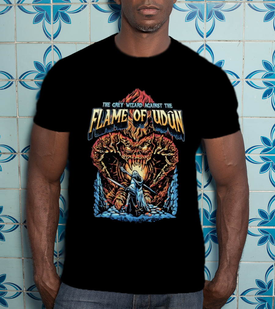 The Grey Wizard Against The Flame Of Udun Fantasy Adventure Scene T-Shirt