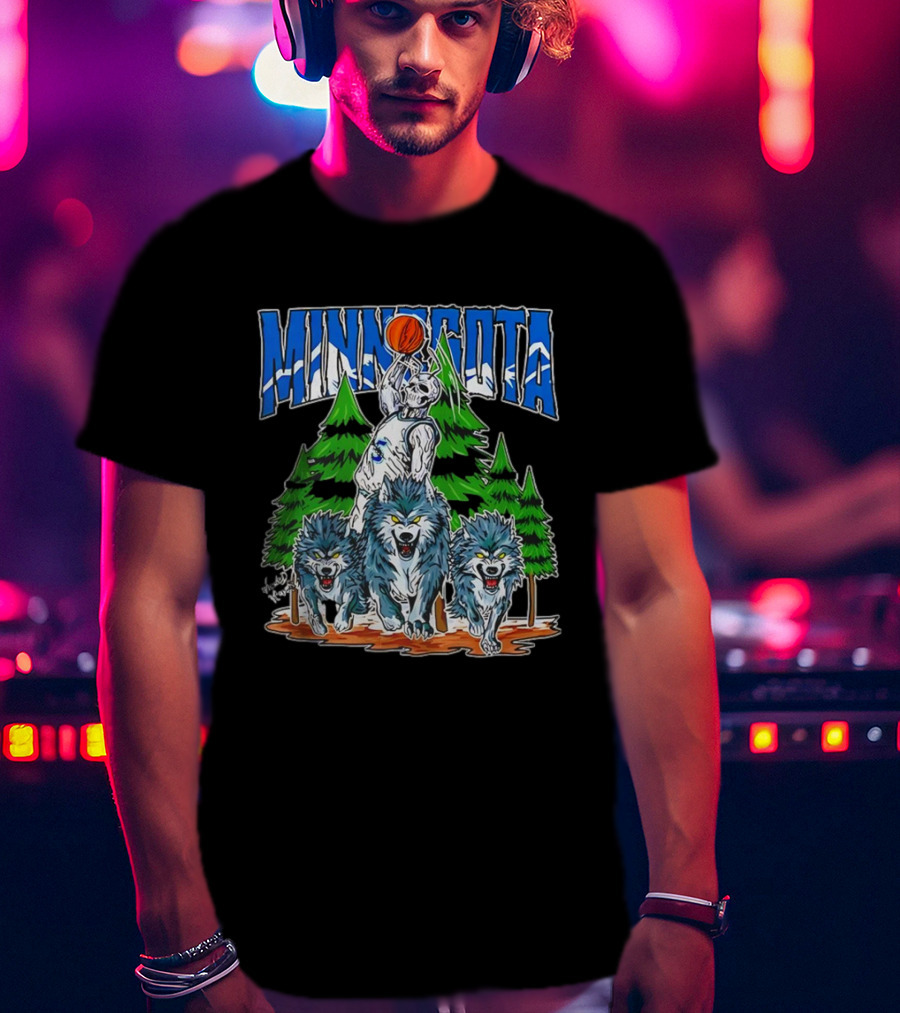 Minnesota Timberwolves Basketball Skeleton Wolves Forest Dunk T-Shirt