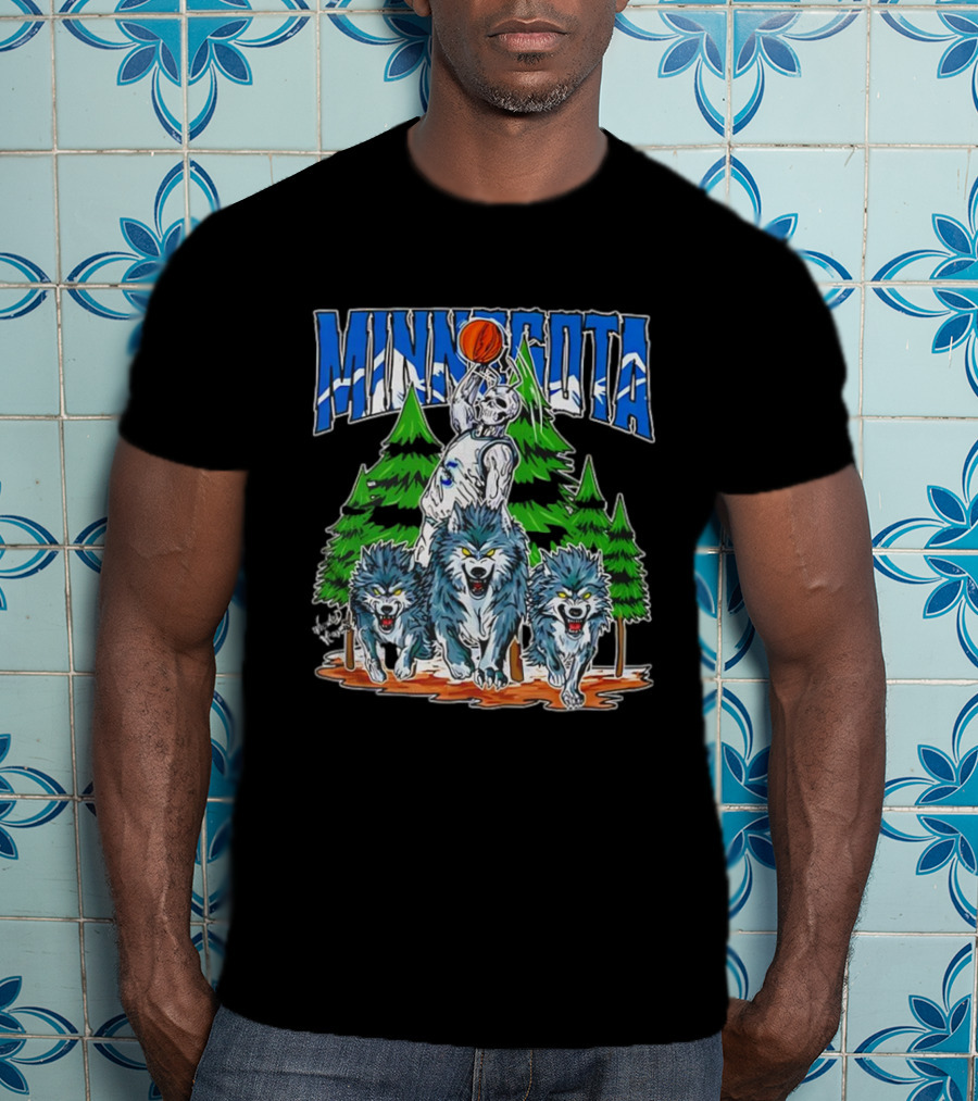 Minnesota Timberwolves Basketball Skeleton Wolves Forest Dunk T-Shirt