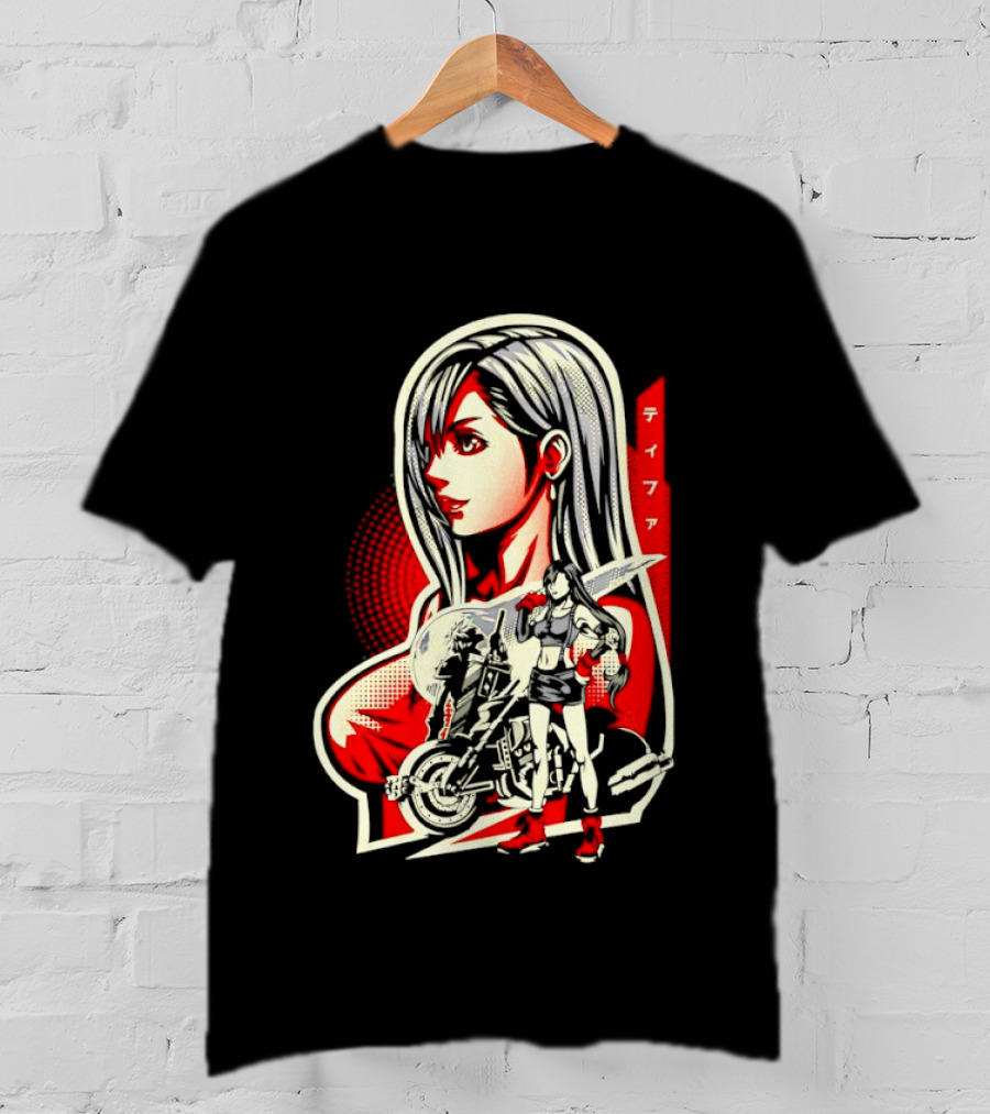 Tifa Lockhart Iconic Final Fantasy Character With Motorcycle And Katana T-Shirt