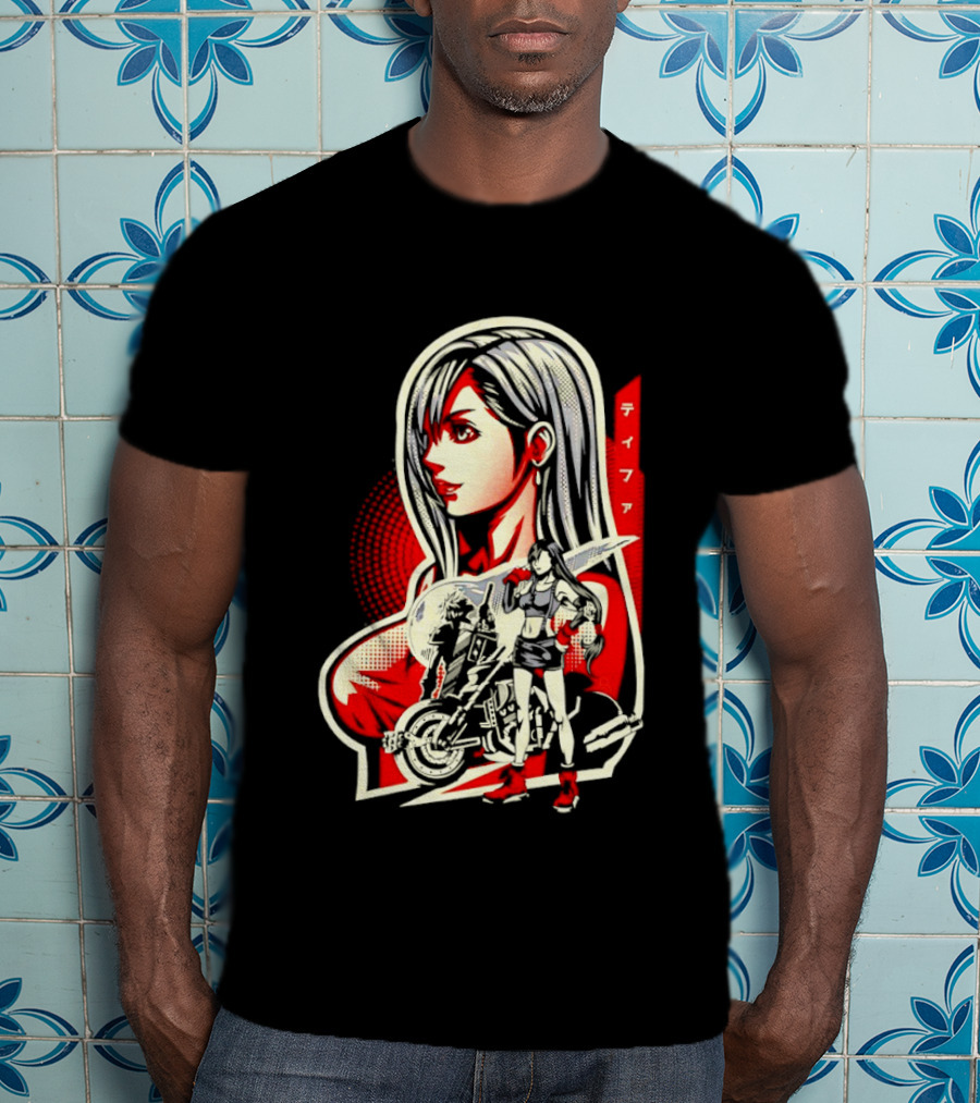 Tifa Lockhart Iconic Final Fantasy Character With Motorcycle And Katana T-Shirt