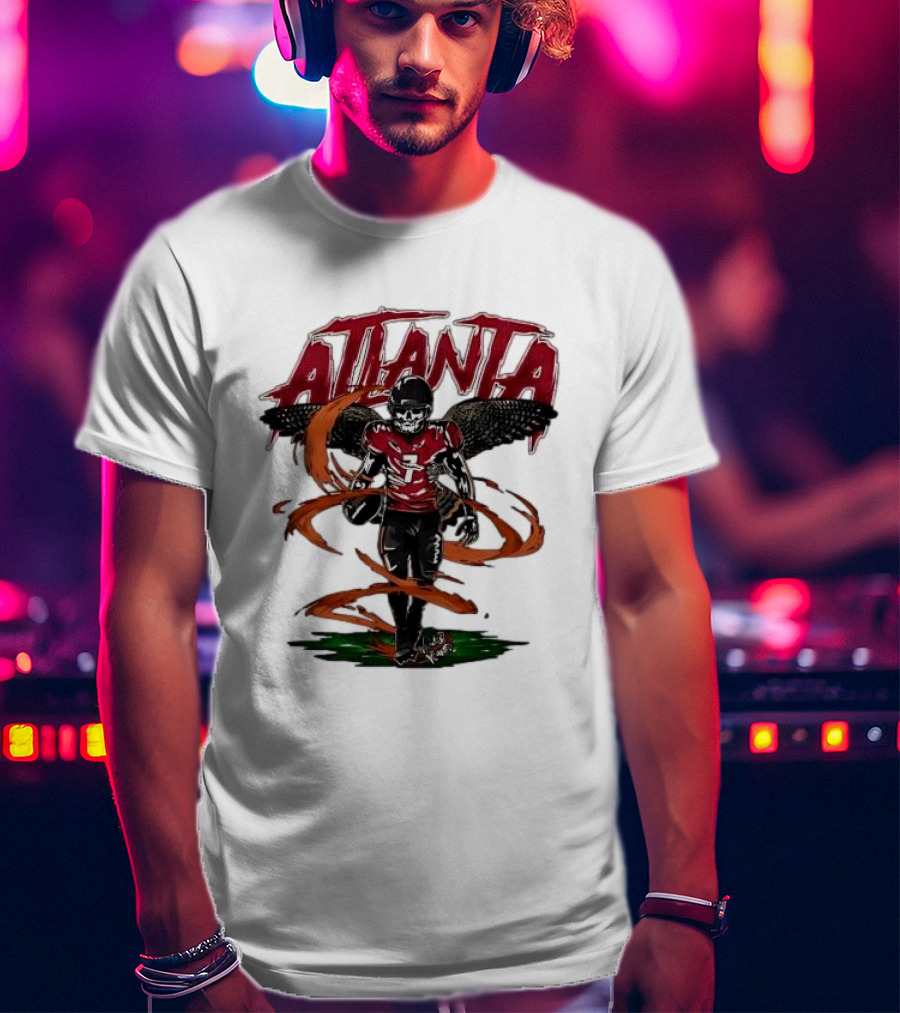 Atlanta Falcons Skeleton Football Player With Red Jersey And Wings T-Shirt