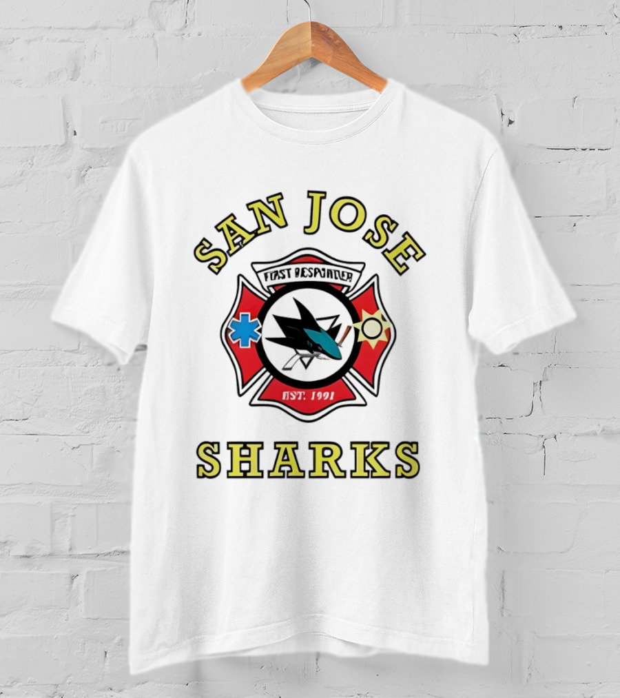 San Jose Sharks First Responder Hockey Collaboration Firefighter EMT Police T-Shirt