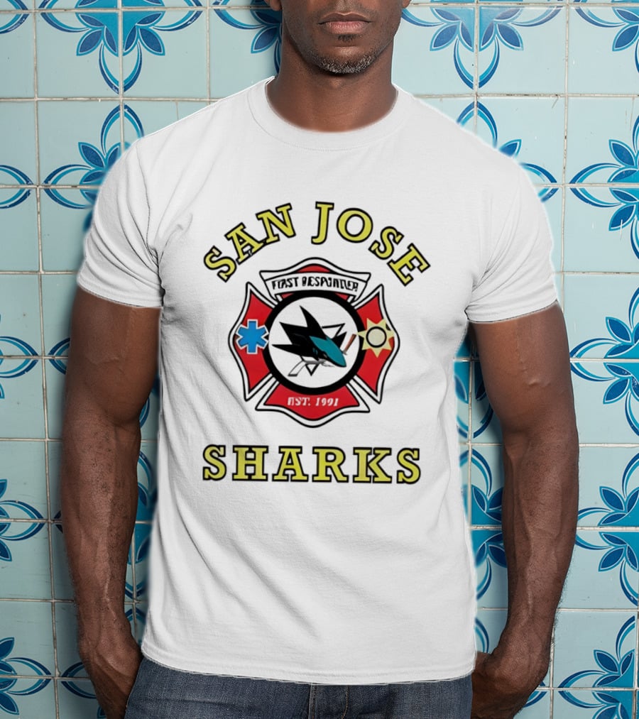 San Jose Sharks First Responder Hockey Collaboration Firefighter EMT Police T-Shirt