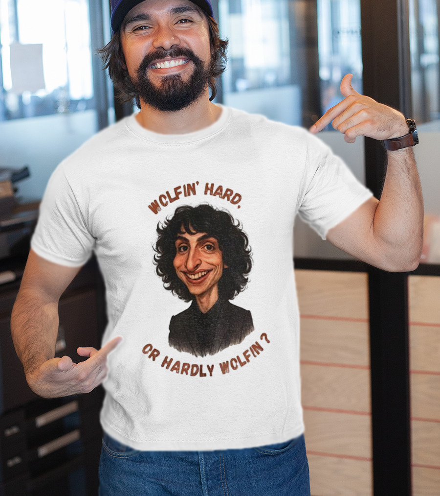 Finn Wolfhard Stranger Things Caricature Wolfin’ Hard Or Hardly Wolfin T-Shirt