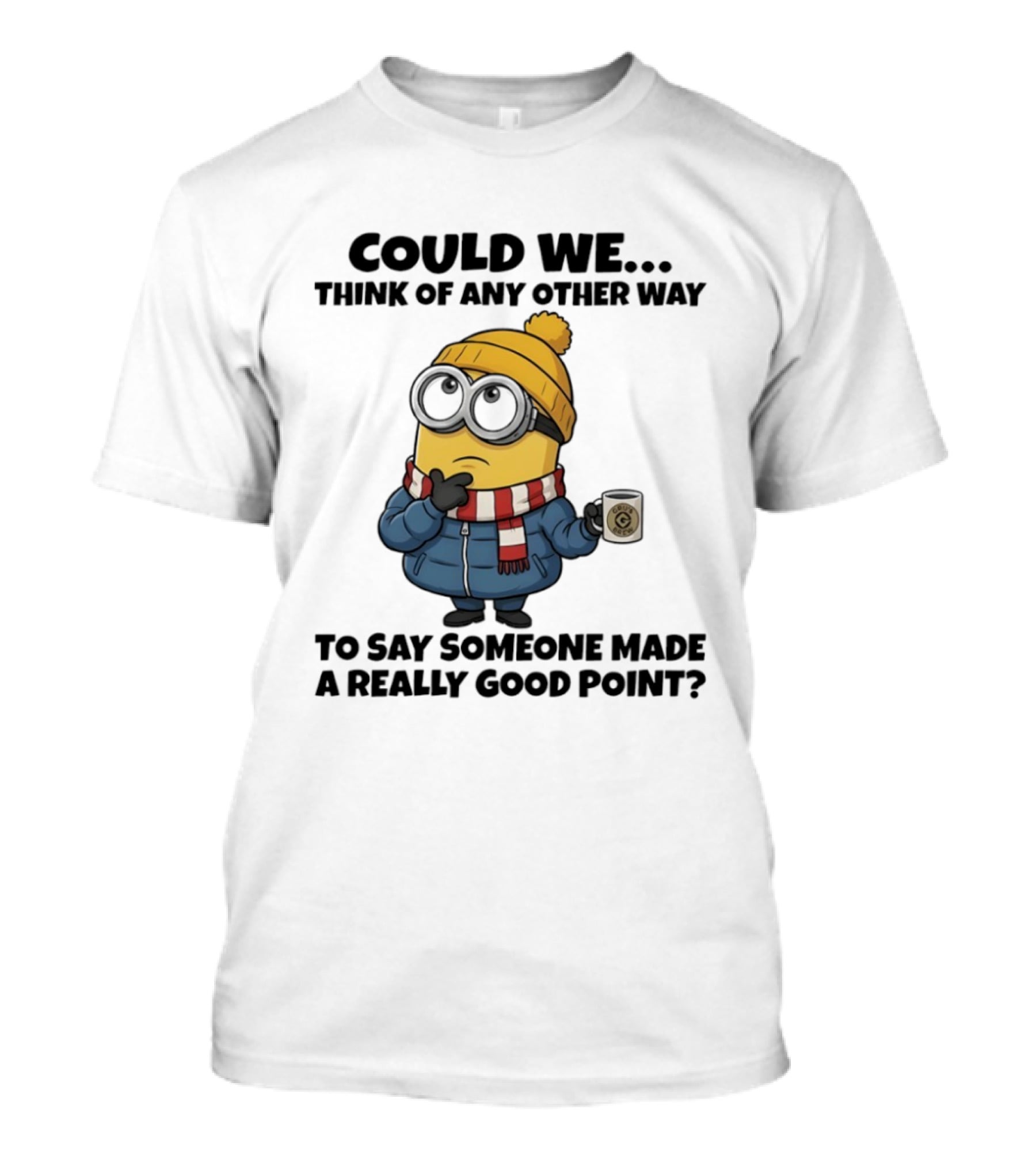 Minion Thinking Holding Coffee Winter Jacket And Beanie T-Shirt