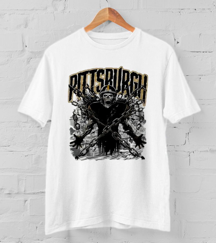 Pittsburgh Skeleton Breaking Chains Steel City Football T-Shirt