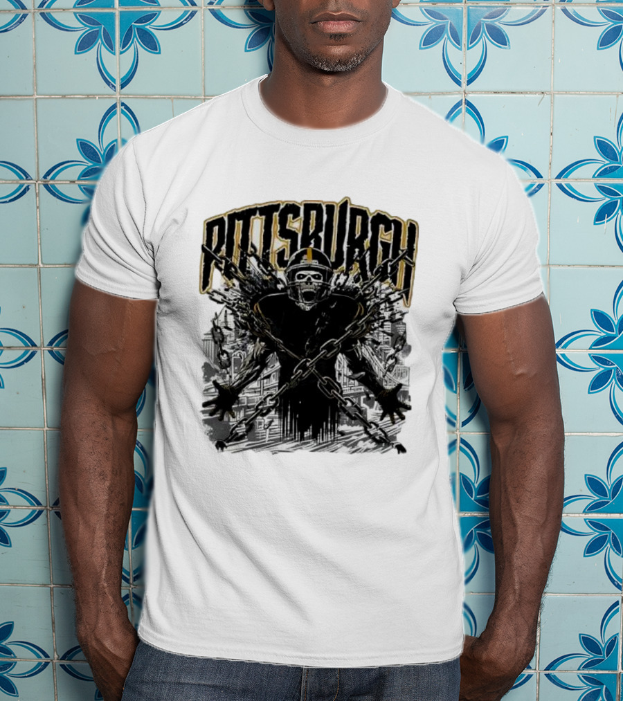 Pittsburgh Skeleton Breaking Chains Steel City Football T-Shirt