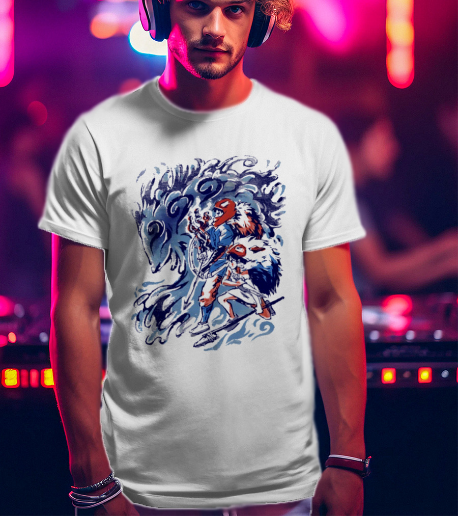 Princess Mononoke Ashitaka San Forest Spirit Wolf Scene T-Shirt