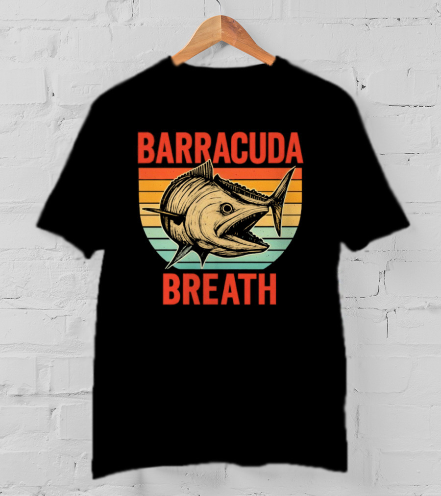 Barracuda Breath Funny Fishing Retro Vintage Stripes T-Shirt