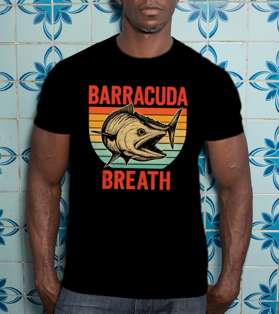 Barracuda Breath Funny Fishing Retro Vintage Stripes T-Shirt