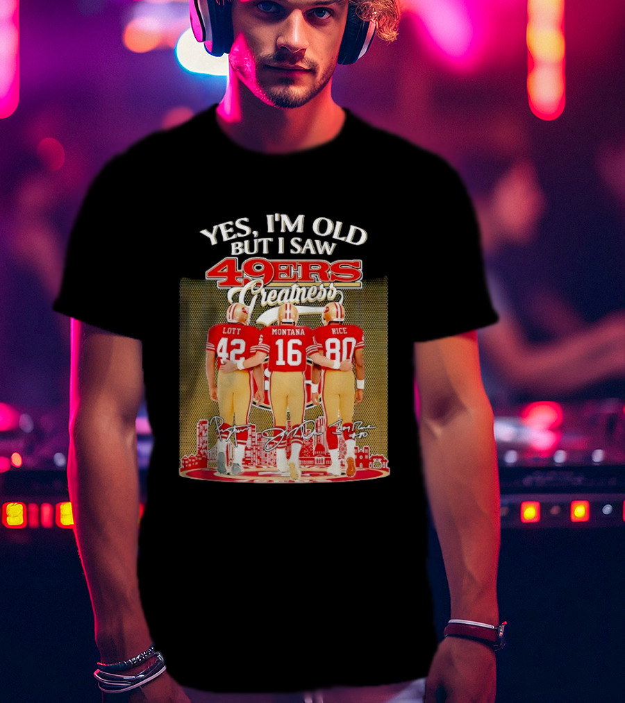 San Francisco 49ers Greatness City Skyline Lott Montana Rice Signatures T-Shirt