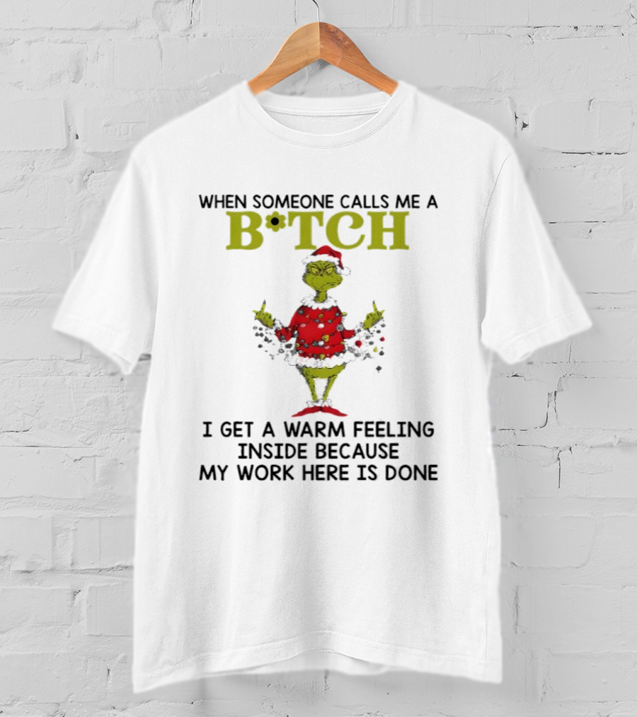 Grinch Santa Suit Christmas Lights Warm Feeling Inside B*TCH T-Shirt