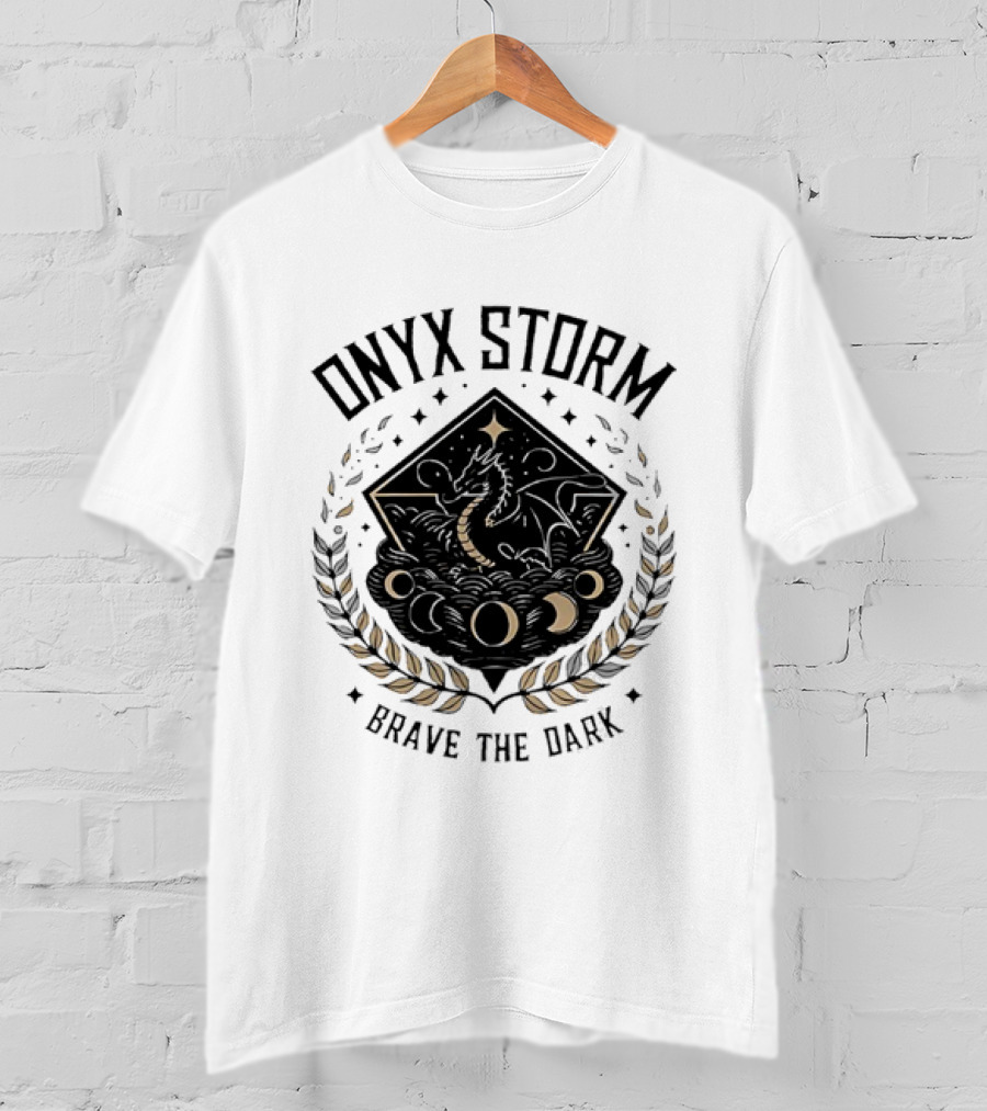 Onyx Storm Brave The Dark Lunar Phases And Celestial Symbols T-Shirt