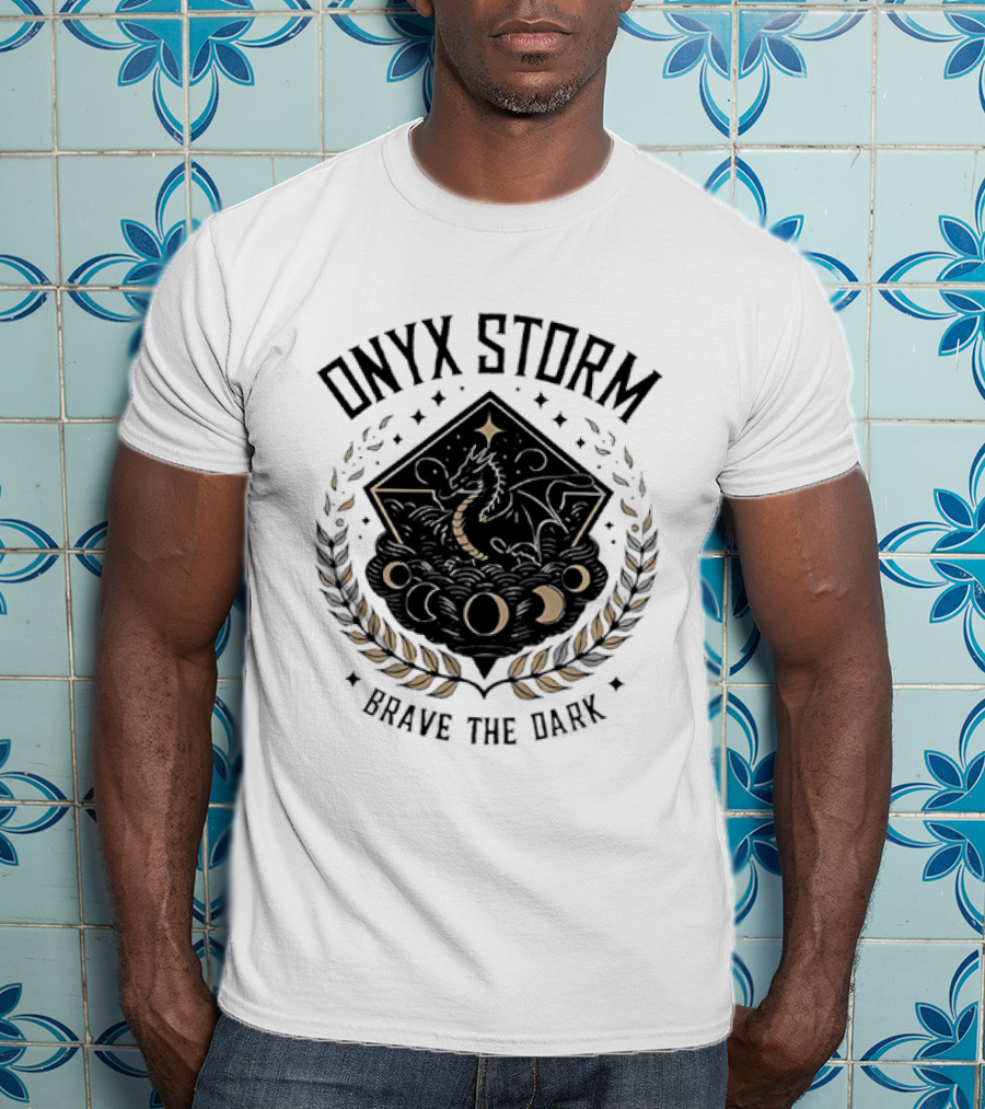 Onyx Storm Brave The Dark Lunar Phases And Celestial Symbols T-Shirt