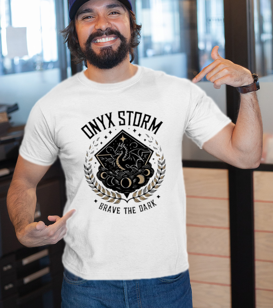 Onyx Storm Brave The Dark Lunar Phases And Celestial Symbols T-Shirt