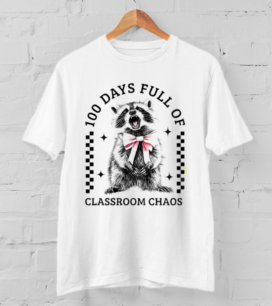 Raccoon Chaos Pink Coquette 100 Days Of School T-Shirt