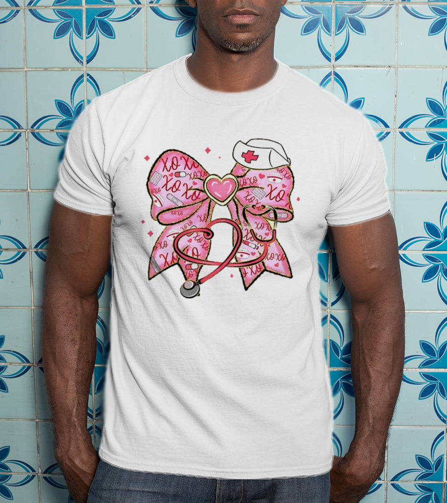 Valentine Nurse XOXO Heart Bow And Stethoscope T-Shirt