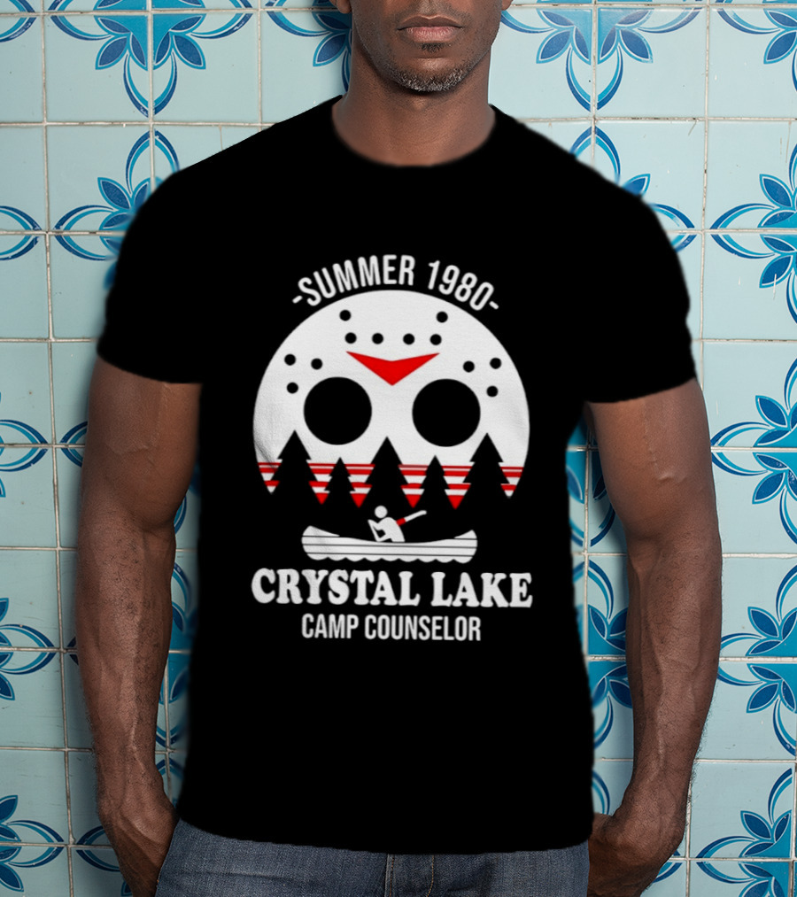 Jason Voorhees Summer 1980 Crystal Lake Camp Counselor Canoe Mask Retro Horror T-Shirt