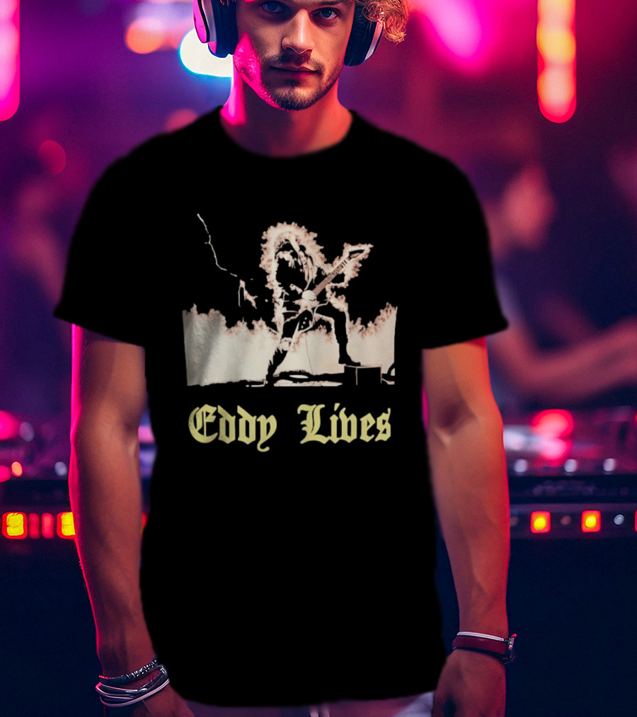 Eddy Lives Rock Music Guitar Flame Performance T-Shirt
