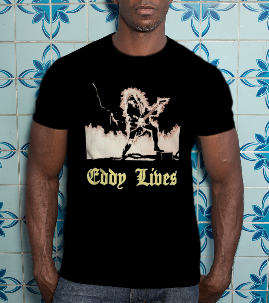 Eddy Lives Rock Music Guitar Flame Performance T-Shirt