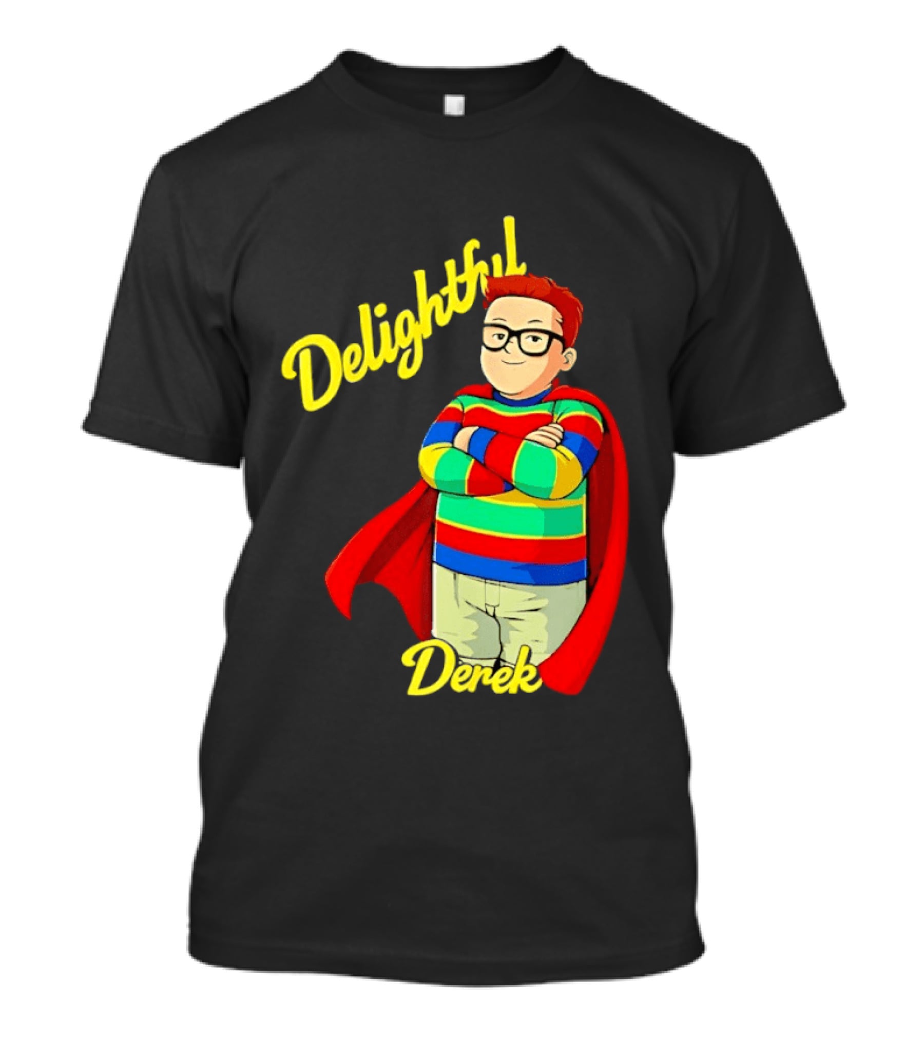 Delightful Derek Superhero With Cape And Stripes T-Shirt