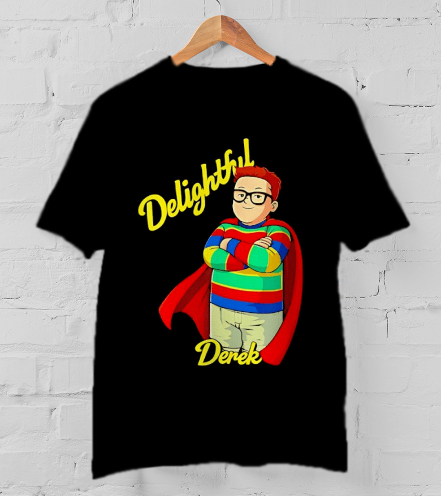 Delightful Derek Superhero With Cape And Stripes T-Shirt