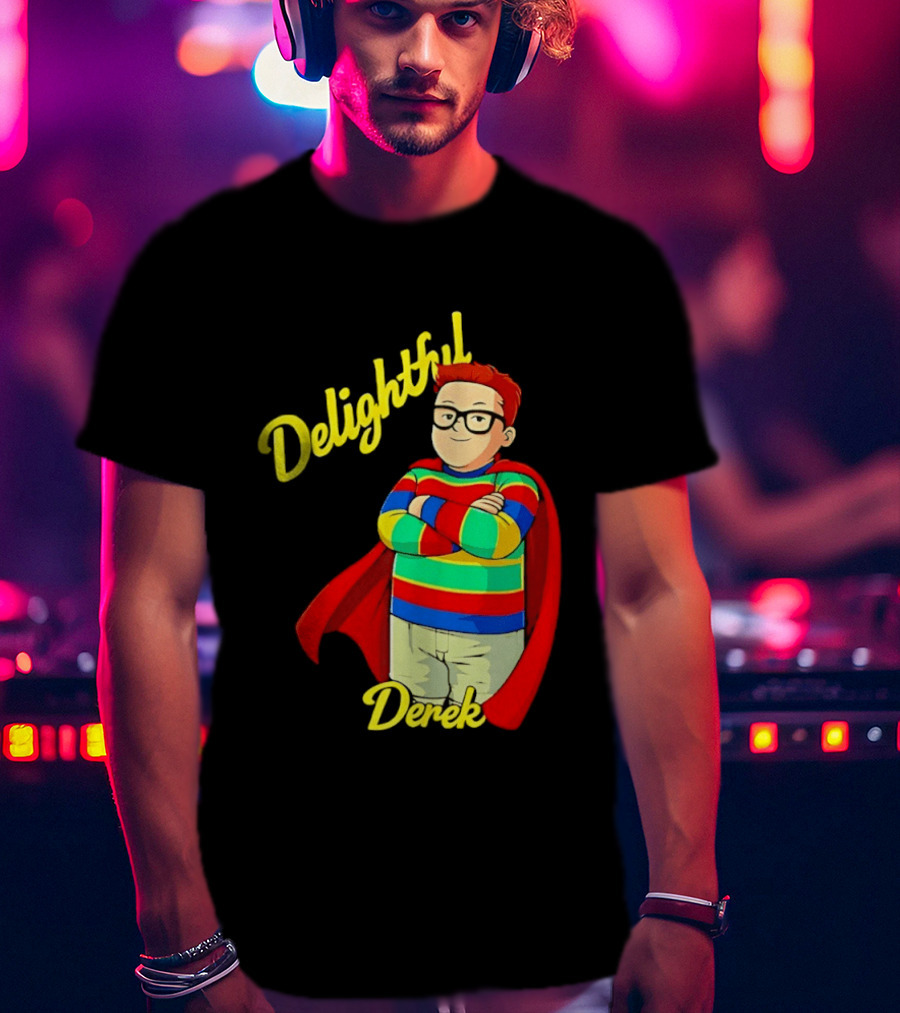 Delightful Derek Superhero With Cape And Stripes T-Shirt