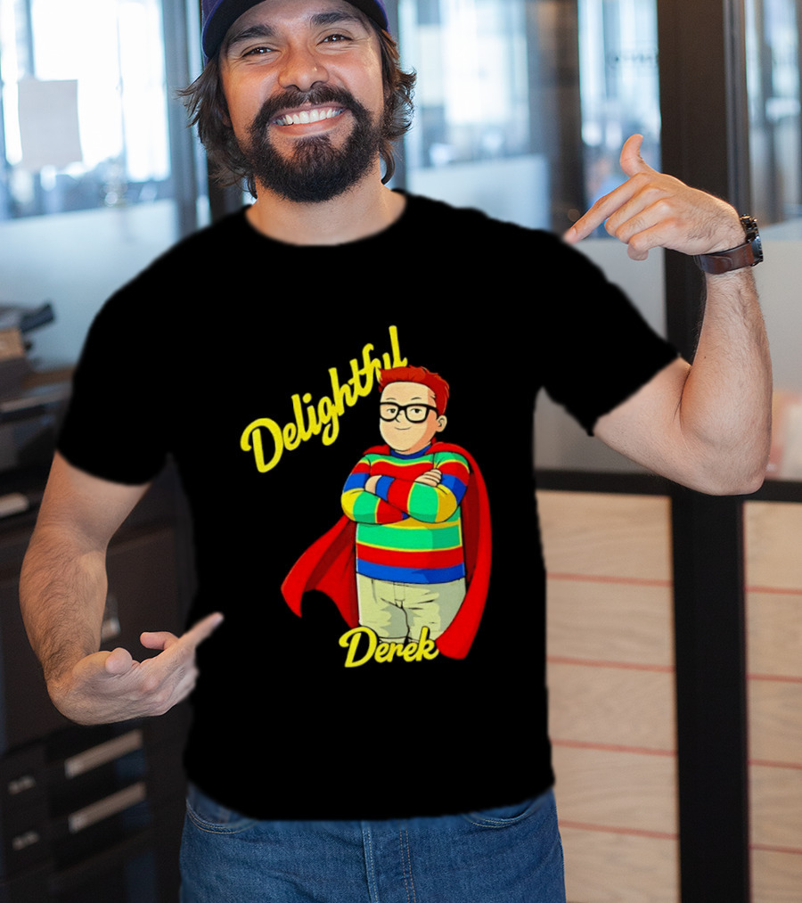 Delightful Derek Superhero With Cape And Stripes T-Shirt