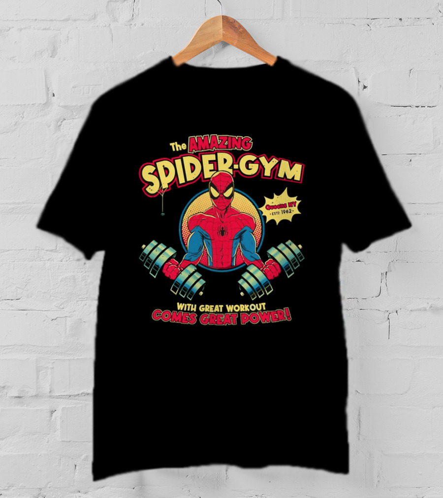 Top The Amazing Spider Gym With Great Workout Comes Great Power Established 1962 T-Shirt
