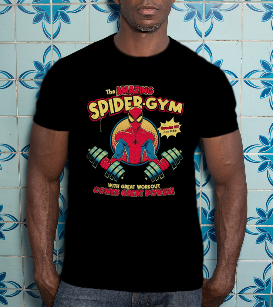 Top The Amazing Spider Gym With Great Workout Comes Great Power Established 1962 T-Shirt