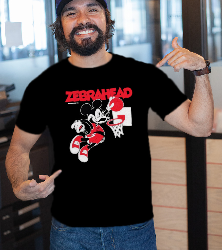 Zebrahead Mickey Mouse Slam Dunk Basketball 25 Retro Cartoon T-Shirt