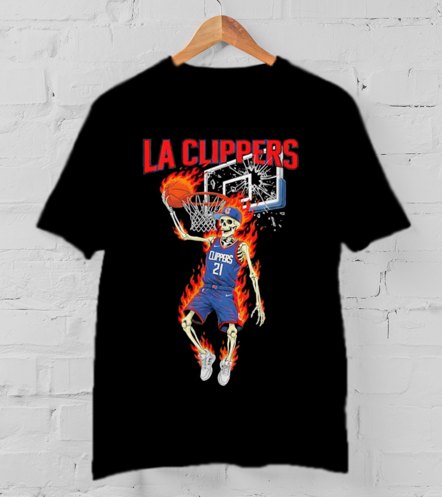 LA Clippers Basketball Skeleton Player On Fire Dunking T-Shirt