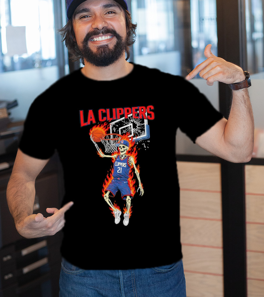 LA Clippers Basketball Skeleton Player On Fire Dunking T-Shirt