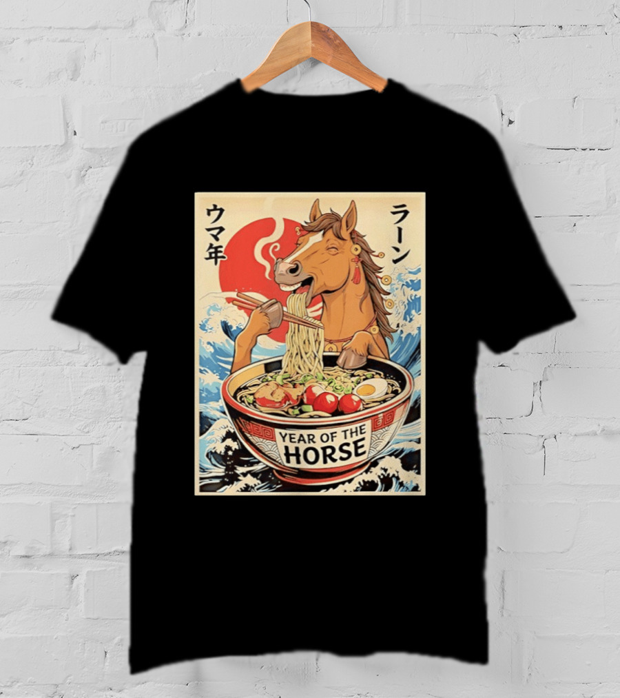 Horse Eating Ramen Year Of The Horse 2026 Japanese T-Shirt