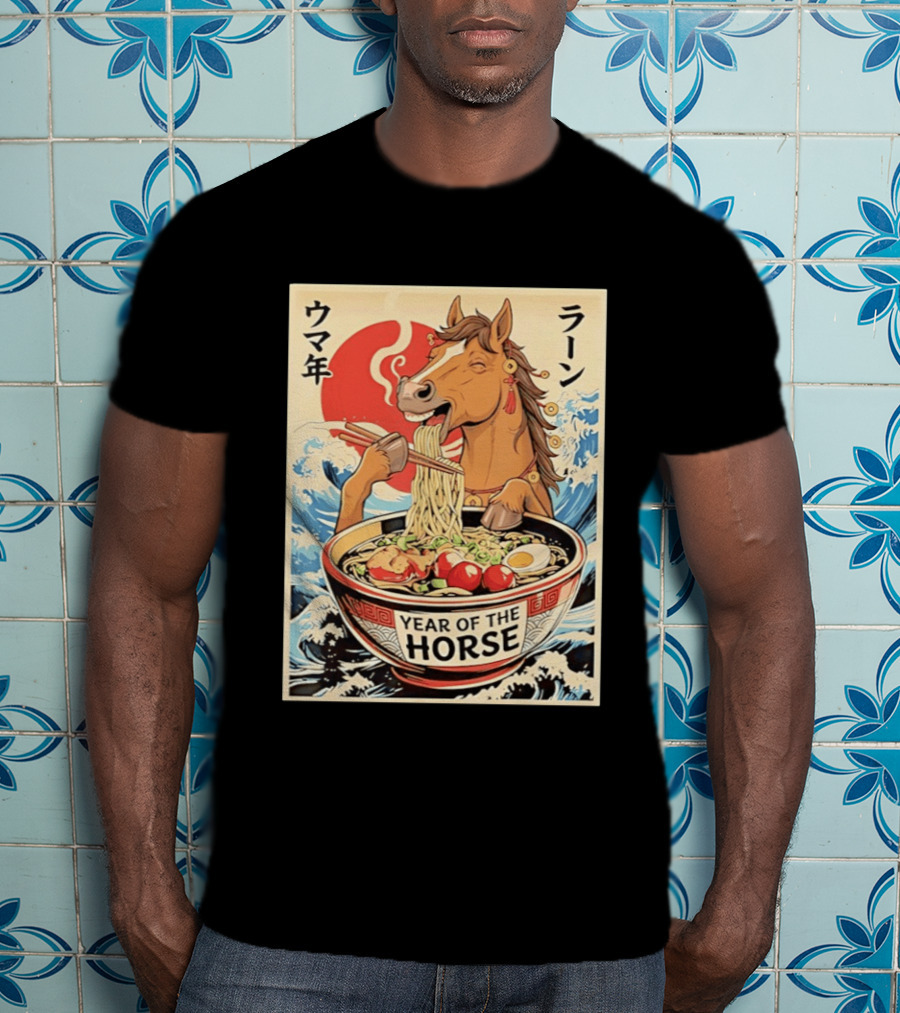 Horse Eating Ramen Year Of The Horse 2026 Japanese T-Shirt