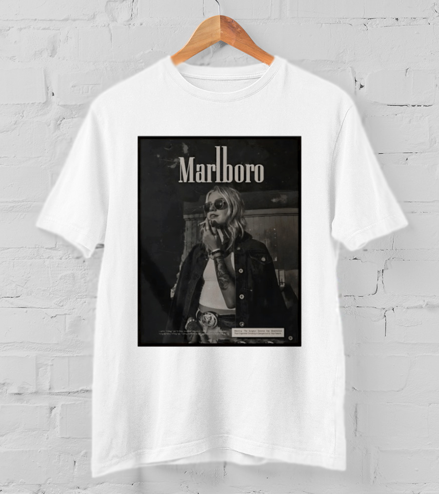 Marlboro Woman Smoking Retro Style Sunglasses Denim Jacket T-Shirt