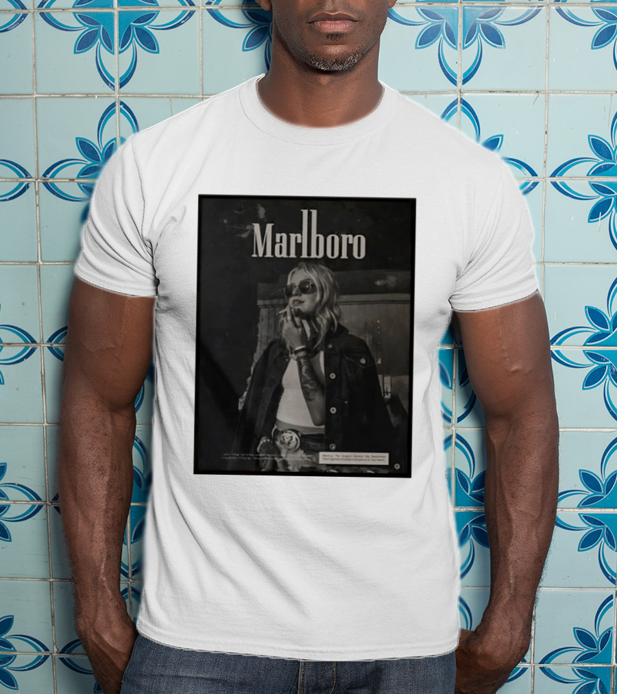 Marlboro Woman Smoking Retro Style Sunglasses Denim Jacket T-Shirt