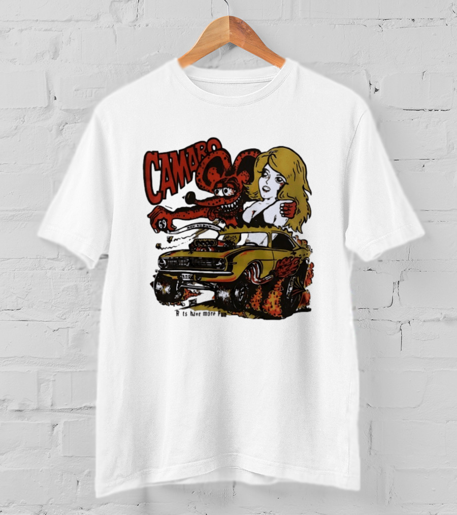 Camaro 69 Rats Have More Fun Blonde Lady Hot Rod Cartoon T-Shirt