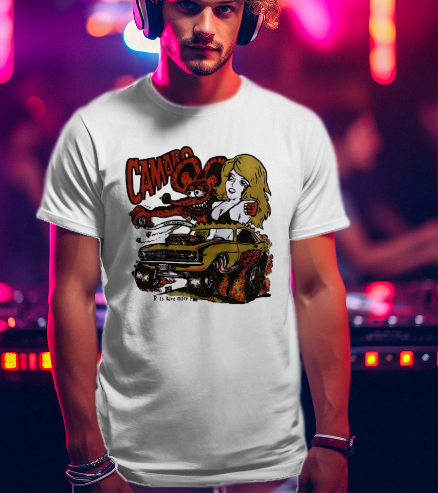 Camaro 69 Rats Have More Fun Blonde Lady Hot Rod Cartoon T-Shirt