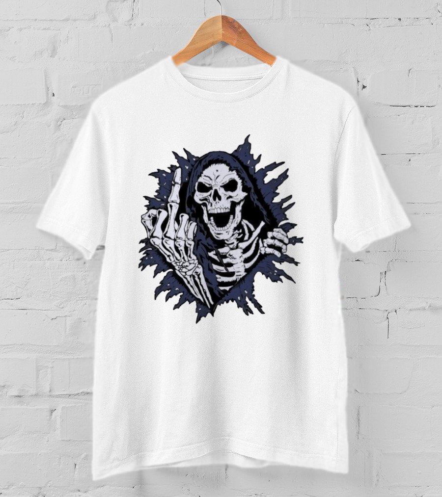 Worry Club Bone Daddy Skeleton Middle Finger Grinning Reaper T-Shirt