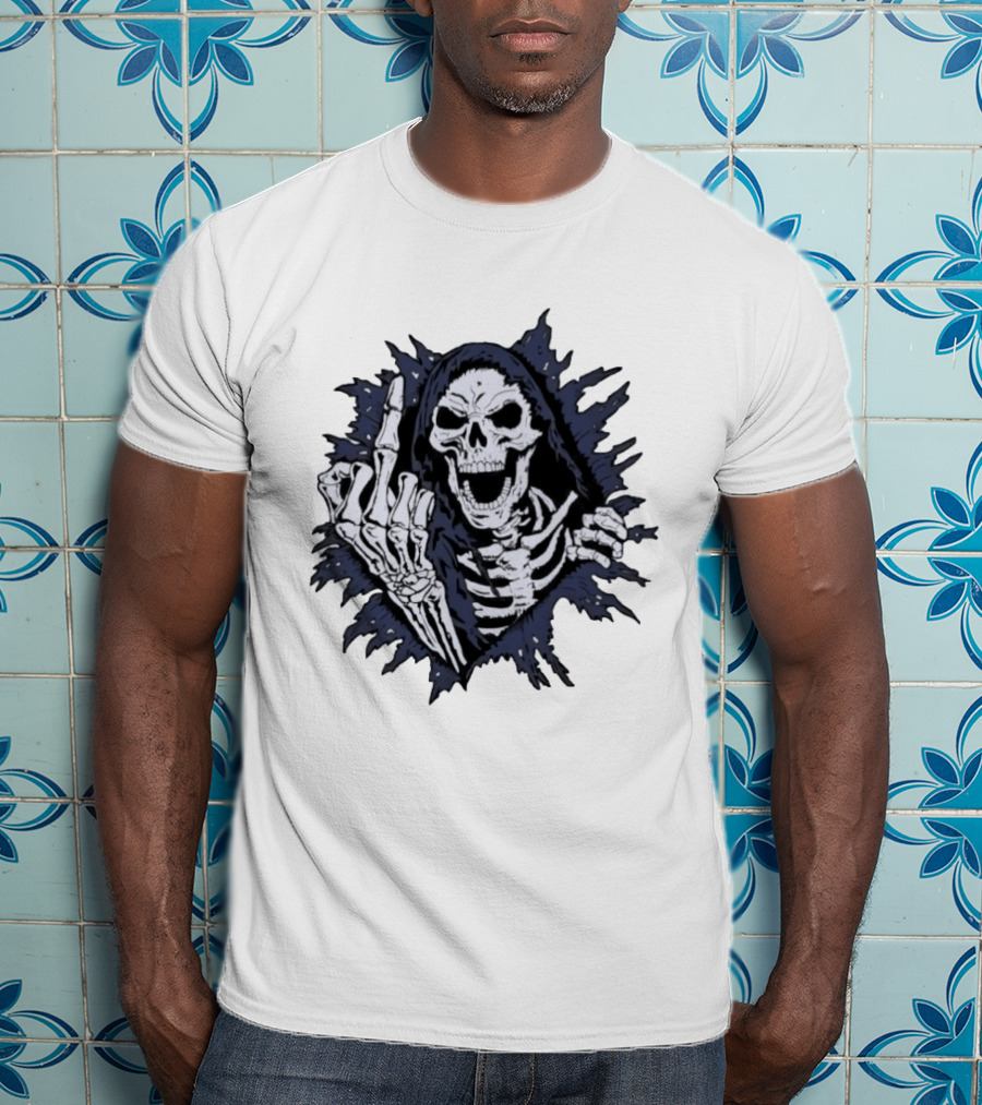 Worry Club Bone Daddy Skeleton Middle Finger Grinning Reaper T-Shirt