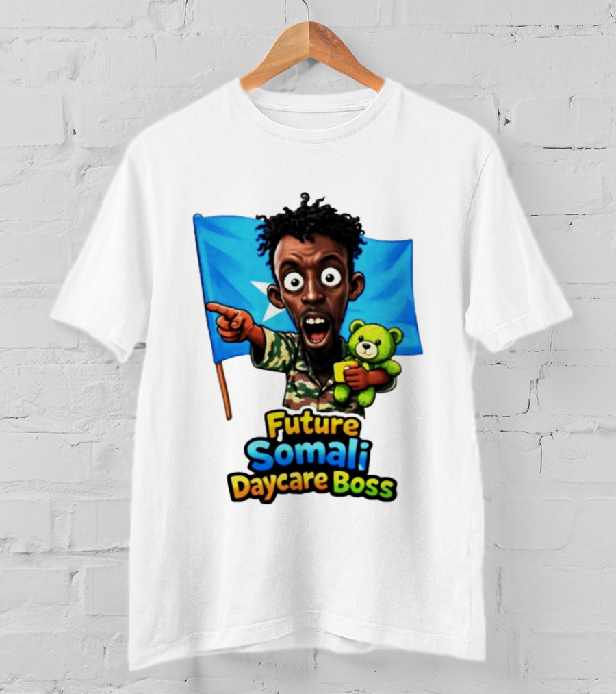 Future Somali Daycare Boss Funny Cartoon Camouflage Flag Bearer T-Shirt