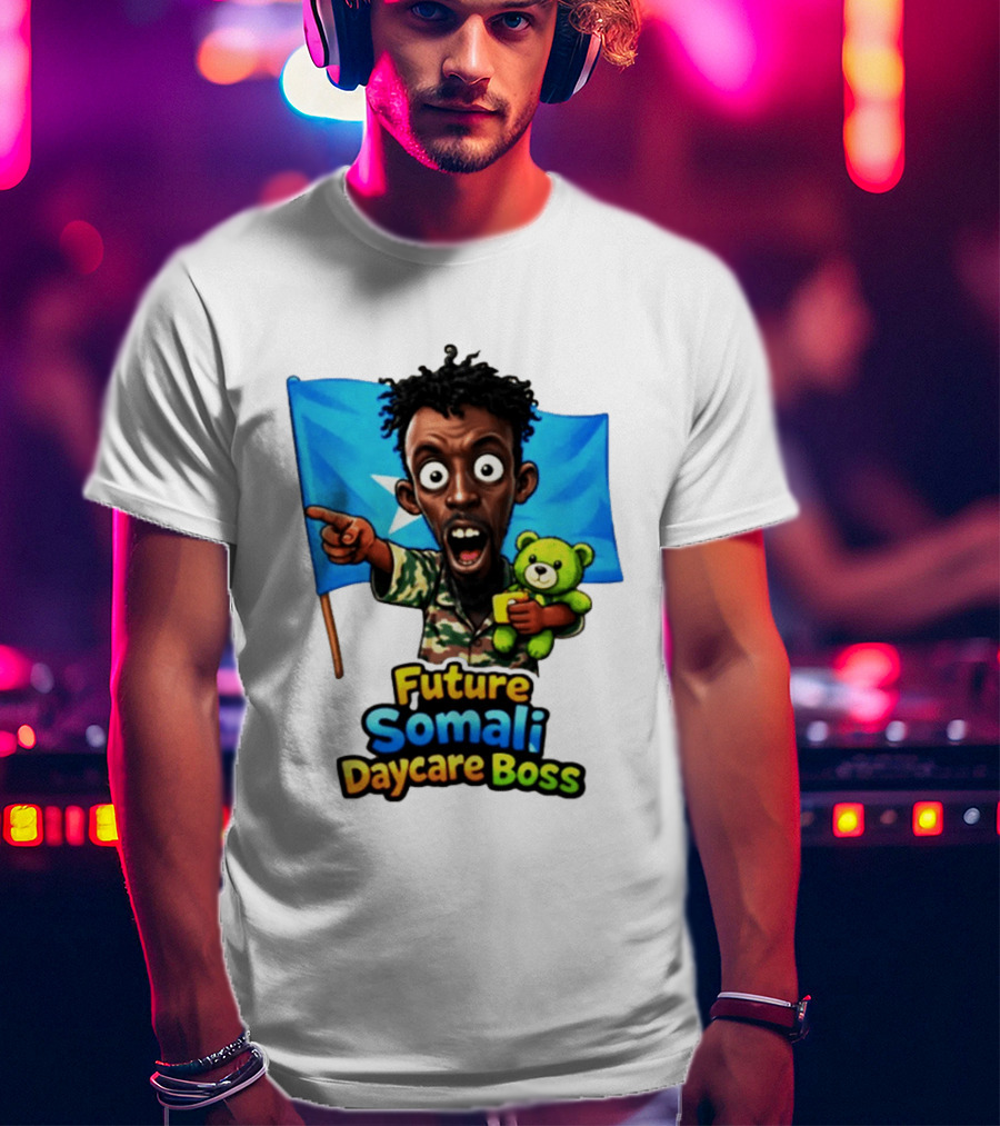 Future Somali Daycare Boss Funny Cartoon Camouflage Flag Bearer T-Shirt